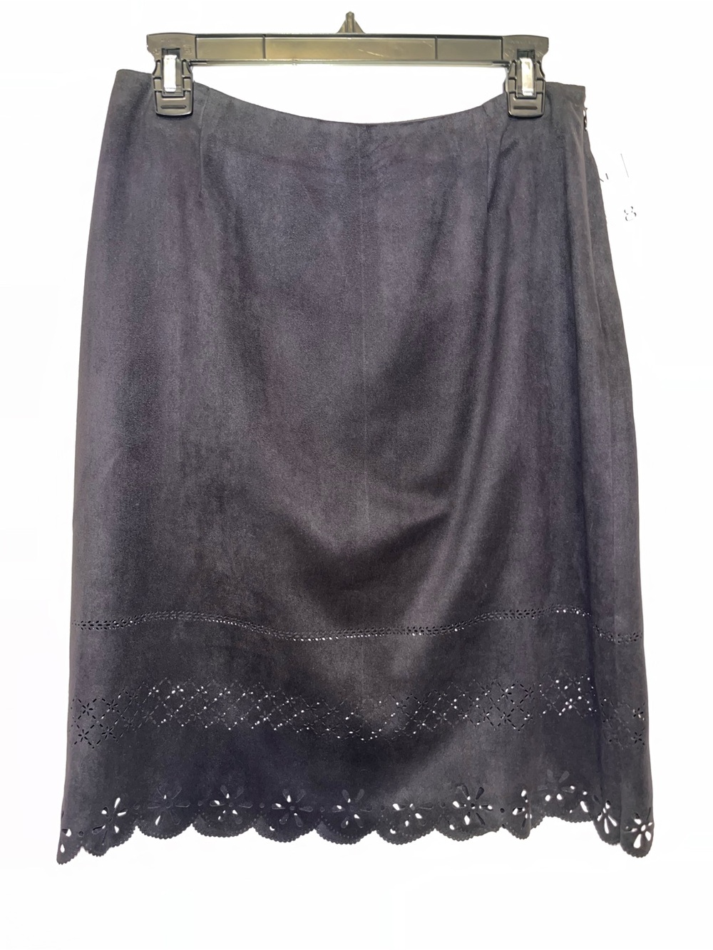 Gianni Black Suede Pencil Skirt with Laser-Cut Hem